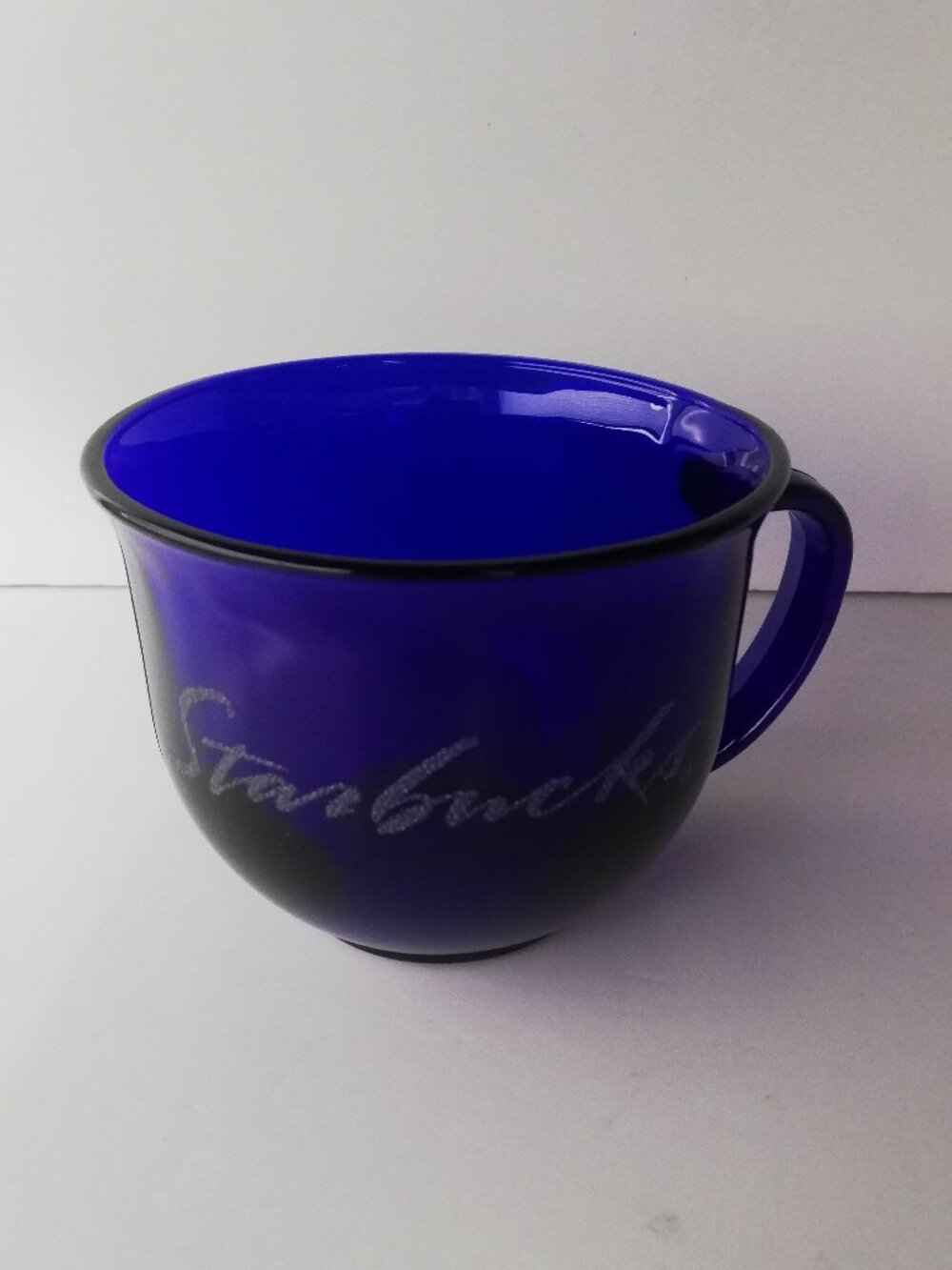 Vintage Starbucks Cobalt Blue Glass Mug – Etched Script Logo